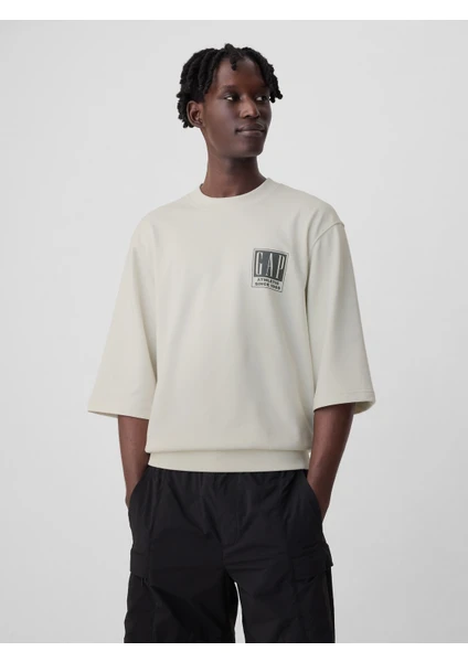 Erkek Kırık Beyaz Gap Logo Oversize Sweatshirt