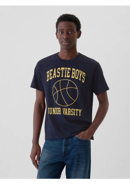 Erkek Lacivert Beastie Boys Grafikli T-Shirt