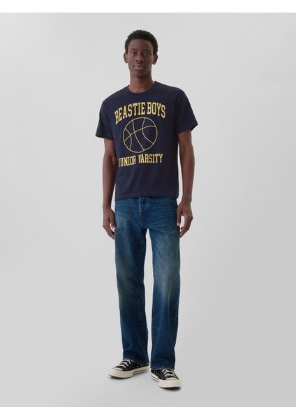 Erkek Lacivert Beastie Boys Grafikli T-Shirt