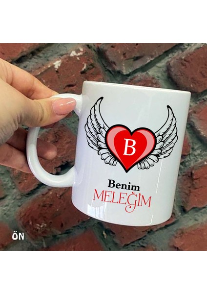 Size Özel Benim Meleğim Kanatlı Kalp B Harfli Seramik Baskılı Kupa Bardaklar