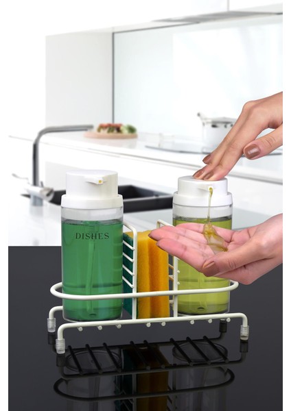 Beyaz Deluxe Yuvarlak Standlı 2'li Şeffaf Sıvı Sabunluk