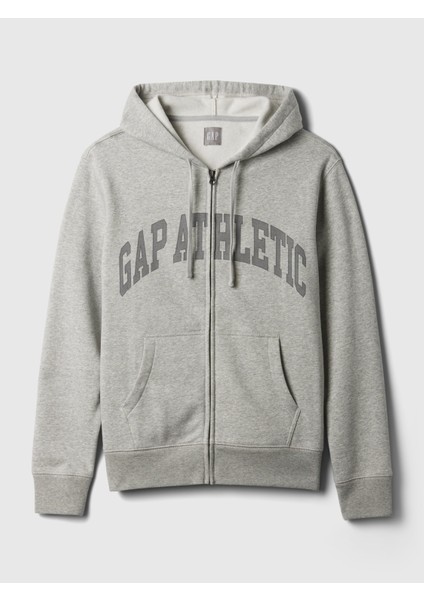 Erkek Gri Gap Logo Fermuarlı Fleece Sweatshirt