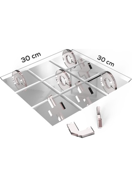 Ayna Xox Oyun Tahtası | Tic Tac Toe Cam Dekor Tablası | Düz Ayna | 30CM x 30CM