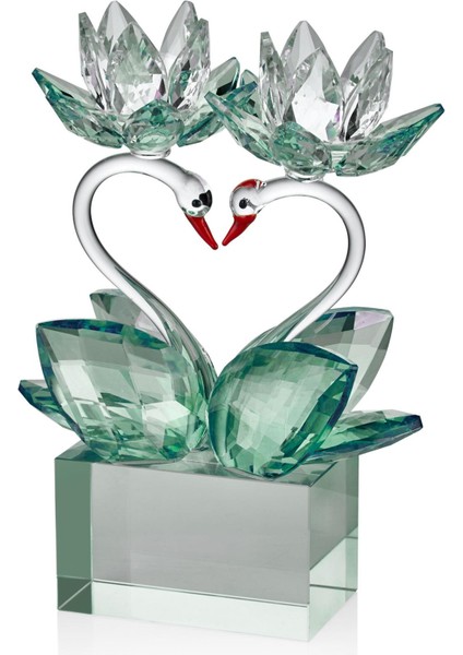 Seta Kristal Kuğulu 2li Lotus Şamdan Yeşil 8*17*23 cm