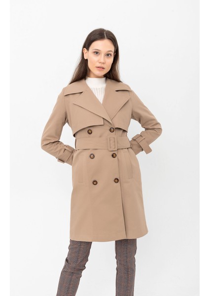 %100 Pamuk Gabardin Midi (95CM) Astarlı Kemerli Kadın Trençkot 1113 fiyatları