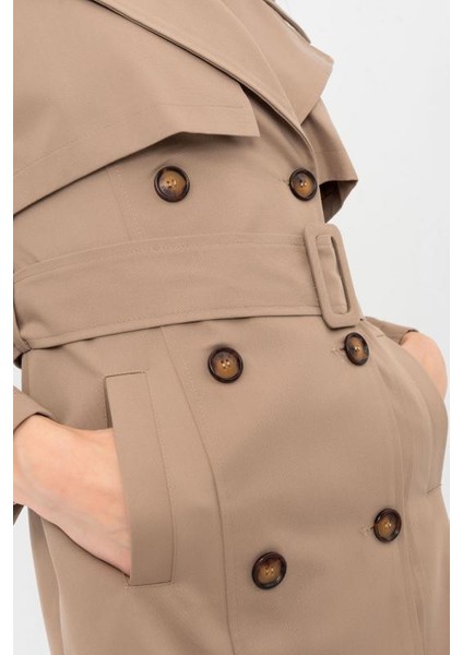 %100 Pamuk Gabardin Midi (95CM) Astarlı Kemerli Kadın Trençkot 1113 indirimleri