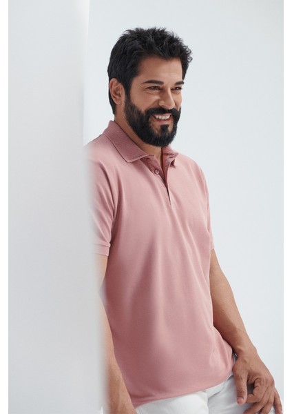 ALTINYILDIZ CLASSICS Erkek Gül Kurusu %100 Pamuk Kıvrılmaz Polo Yaka Slim Fit Dar Kesim Tişört