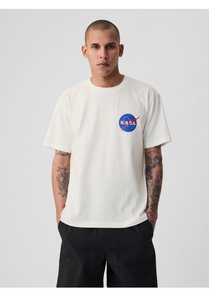 Erkek Beyaz Nasa Grafikli T-Shirt