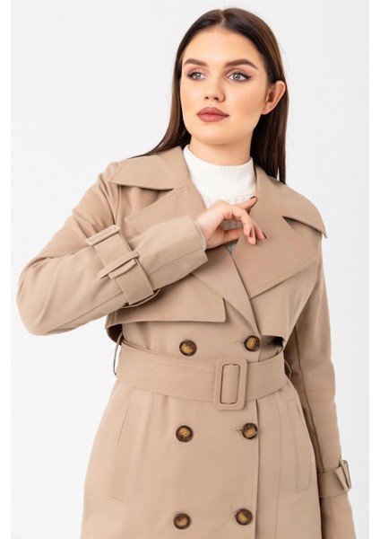 %100 Pamuk Gabardin Uzun (110CM) Astarlı Kemerli Kadın Trençkot 1111 indirimleri