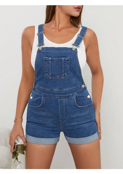 Kadın Denim Tulum Kot Salopet Mavi