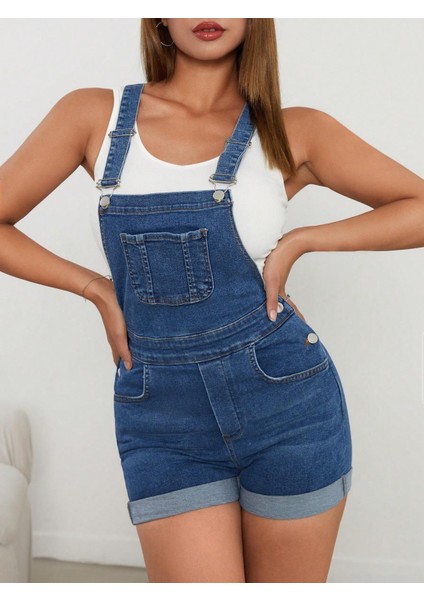 Kadın Denim Tulum Kot Salopet Mavi