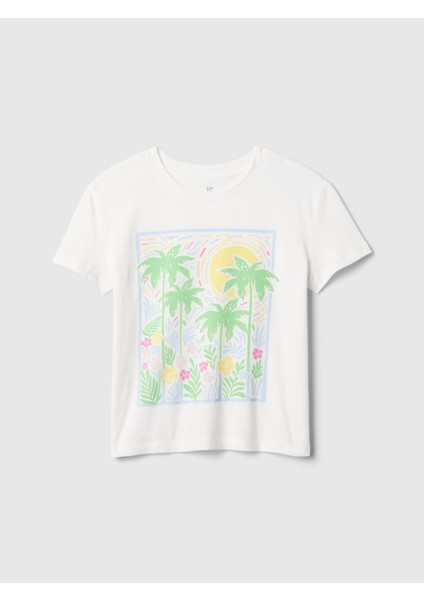 Kız Çocuk Kırık Beyaz Grafikli T-Shirt