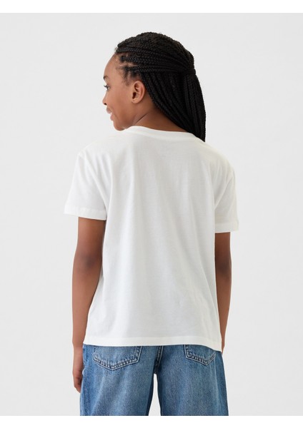 Kız Çocuk Kırık Beyaz Grafikli T-Shirt