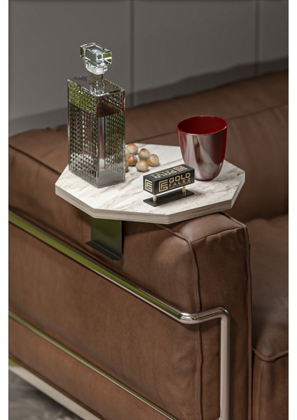 Yan Sehpa Ayarlanabilir Tepsi Dekoratif Modern Tepsi Sekizgen Efes