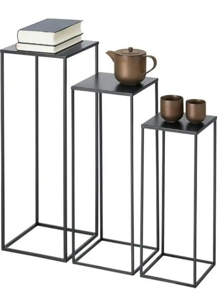 W Home 3'lü Set Metal Ayaklı Saksılık Standı - Dekoratif Ayaklı Saksılık