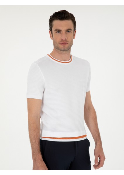 Erkek Beyaz Slim Fit Bisiklet Yaka Triko T-Shirt 50285359-VR013