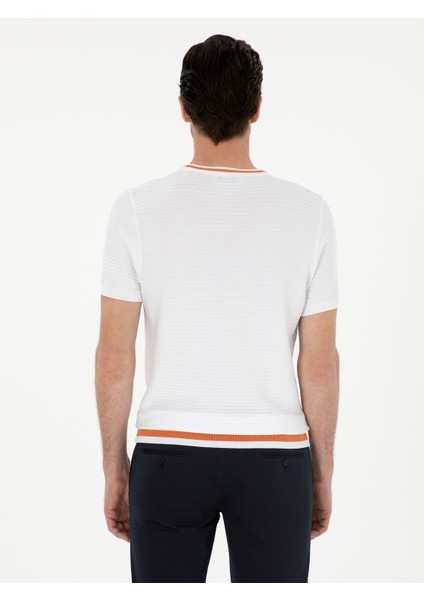 Erkek Beyaz Slim Fit Bisiklet Yaka Triko T-Shirt 50285359-VR013