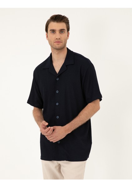 Erkek Lacivert Regular Fit Örme Gömlek 50286124-VR033