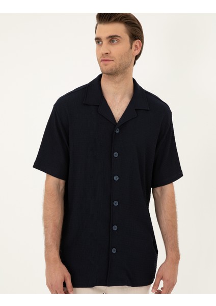 Erkek Lacivert Regular Fit Örme Gömlek 50286124-VR033