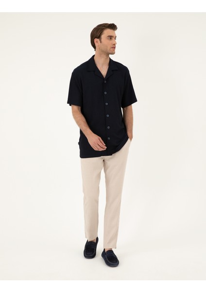 Erkek Lacivert Regular Fit Örme Gömlek 50286124-VR033