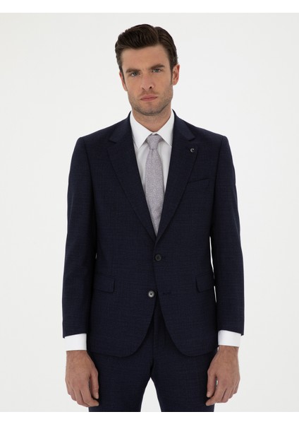 Erkek Lacivert Slim Fit Mikro Desenli Mono Yaka Yün Karışımlı Takım Elbise 50272937-VR033 modelleri