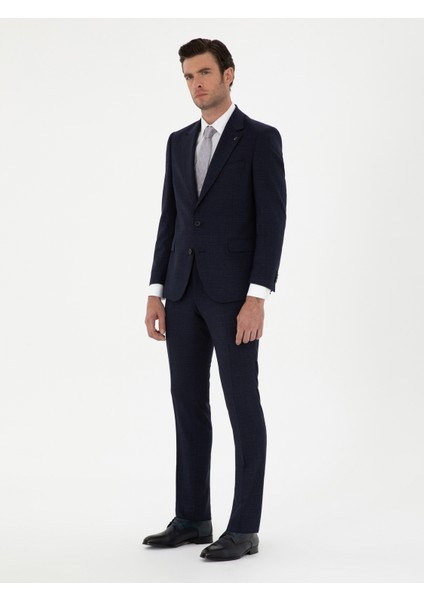 Erkek Lacivert Slim Fit Mikro Desenli Mono Yaka Yün Karışımlı Takım Elbise 50272937-VR033 fırsatları