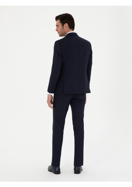 Erkek Lacivert Slim Fit Mikro Desenli Mono Yaka Yün Karışımlı Takım Elbise 50272937-VR033 indirimleri