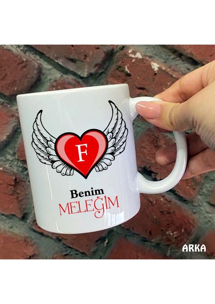 Size Özel Benim Meleğim Kanatlı Kalp F Harfli Seramik Baskılı Kupa Bardaklar fiyatları