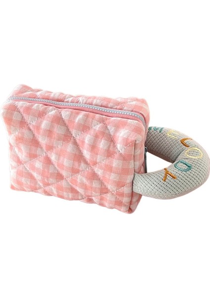 Krem Puf Kalem Çantası Ekose Kumaş Peluş Saklama Çantası Büyük Kapasiteli Kalem Çantası Sevimli Öğrenci Kırtasiye Saklama Çantası (Yurt Dışından)