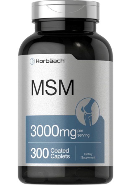 Horbäach Msm Supplement | 3000MG | 300 Coated Caplets | Methylsulfonylmethane With Calcium | Vegetarian Non-Gmo Gluten Free