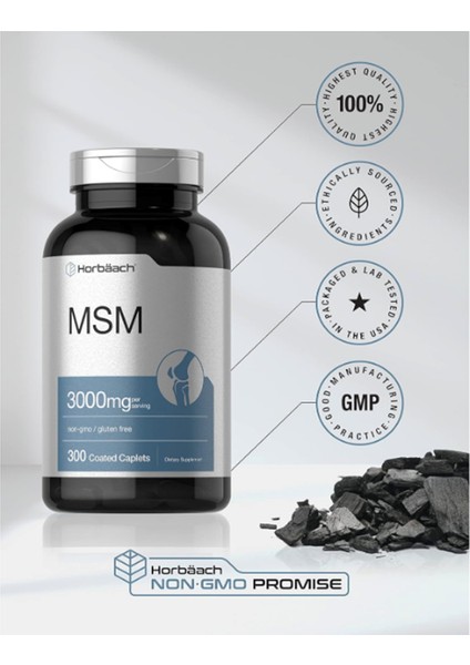 Horbäach Msm Supplement | 3000MG | 300 Coated Caplets | Methylsulfonylmethane With Calcium | Vegetarian Non-Gmo Gluten Free