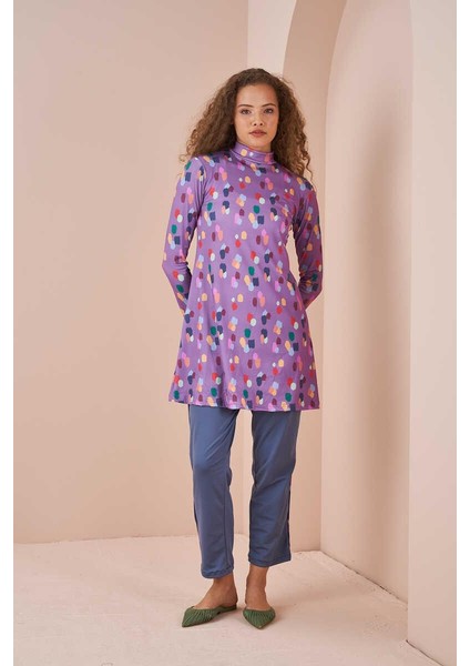 Maldiv Puantiye Desen Tesettür Mayo Lila fiyatları