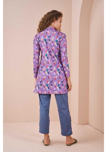 Maldiv Puantiye Desen Tesettür Mayo Lila indirimleri