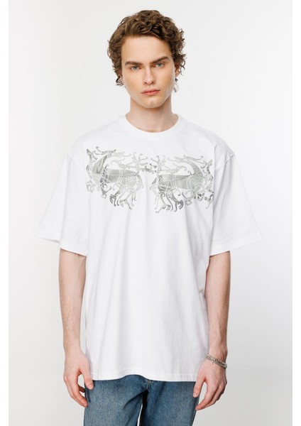 Warrior Horses Oversize Tshirt - Beyaz