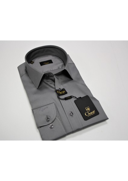 Slimfit Füme Pamuk Saten Uzun Yaka Gömlek modelleri