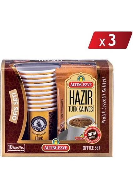 Altın Cezve Hazır Türk Kahvesi Ofis Seti Orta Şekerli 10 x 9 gr - 3lü Paket