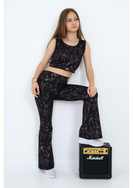 Kız Çocuk Kalın Askılı Tişört Modelli Ispanyol Paça Taytlı Takım modelleri