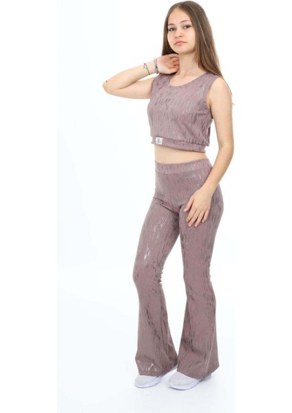 Kız Çocuk Kalın Askılı Tişört Modelli Ispanyol Paça Taytlı Takım