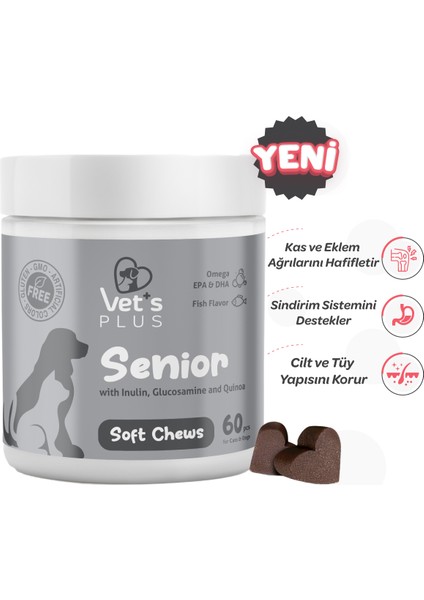 Vet's Plus Senior Çiğnenebilir Tablet 60'lı (Kedi ve Köpekler için Inulin ve Glukozamin Desteği)