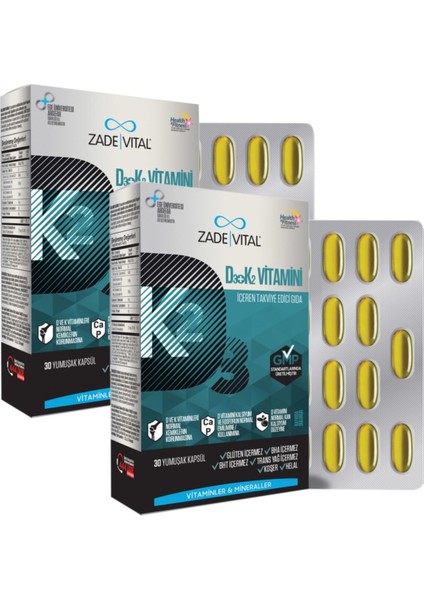 D3 + K2 Vitamini (2 Kutu) 60 Kapsül