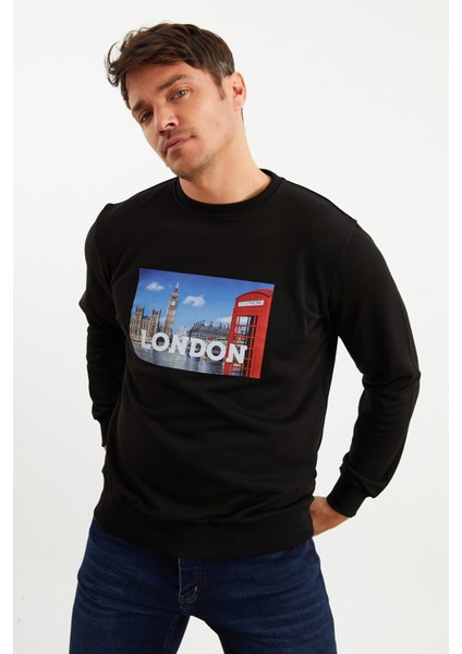 5011 Erkek Bisiklet Yaka Baskılı Sweatshirt fiyatları