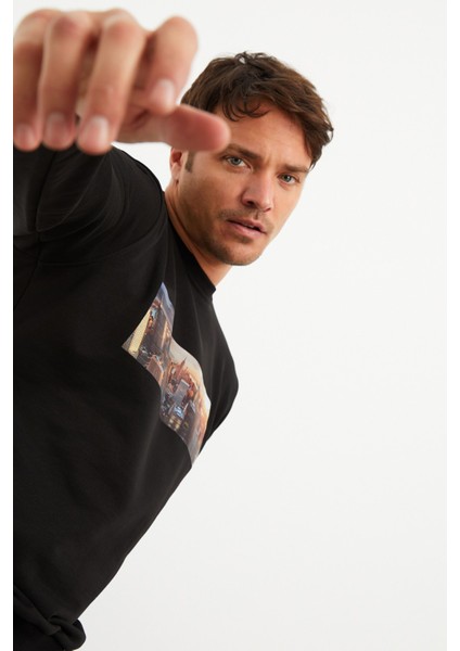 5012 Erkek Bisiklet Yaka Baskılı Sweatshirt modelleri