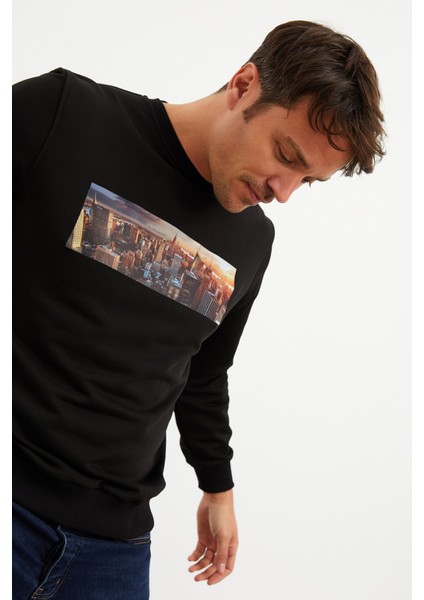 5012 Erkek Bisiklet Yaka Baskılı Sweatshirt fırsatları