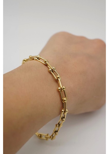 Atagülcollection Altın Renk Çelik Bileklik