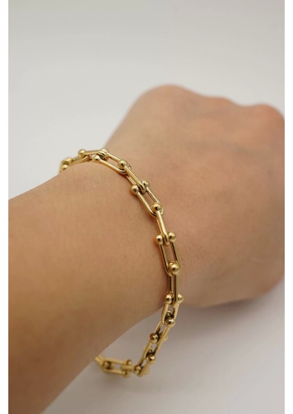 Atagülcollection Altın Renk Çelik Bileklik
