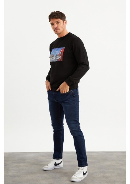 5011 Erkek Bisiklet Yaka Baskılı Sweatshirt