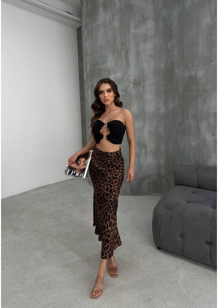 Kadın Leopar Desen Trend Saten Midi Boy Etek fırsatları