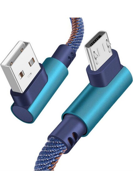 1 Metre Mikro USB Android Kablosu Sağ Açılı 90 Derece Mikro USB Örgülü Kopmaz Bükülmez Kablo