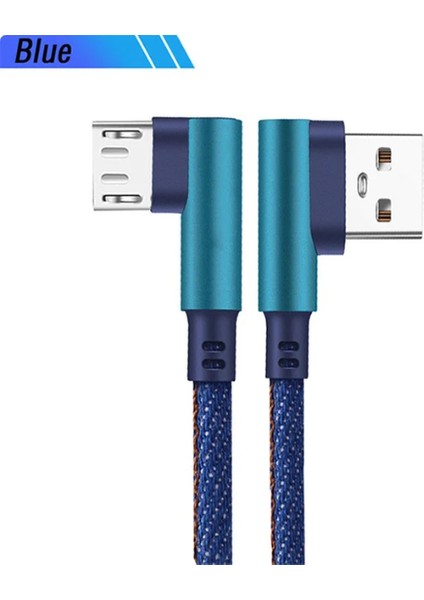 1 Metre Mikro USB Android Kablosu Sağ Açılı 90 Derece Mikro USB Örgülü Kopmaz Bükülmez Kablo