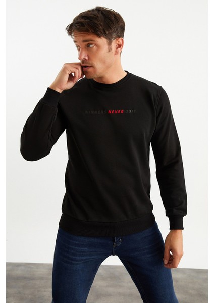 5013 Erkek Bisiklet Yaka Baskılı Sweatshirt